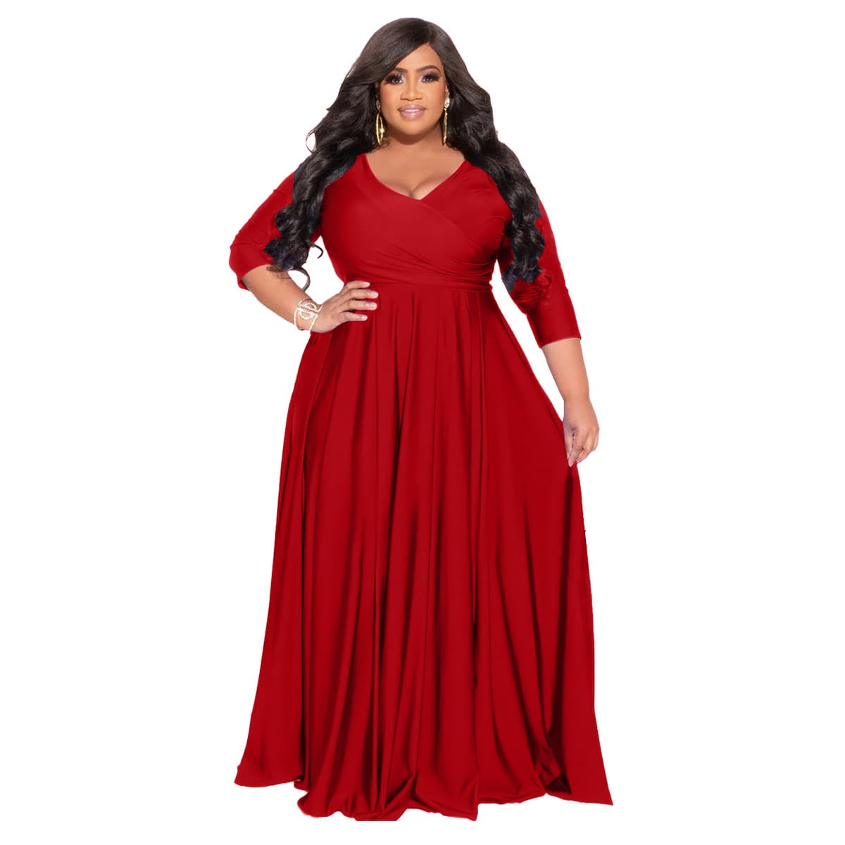 Women's Clothing Supply Large Size Fat Solid Color V Neck Sexy