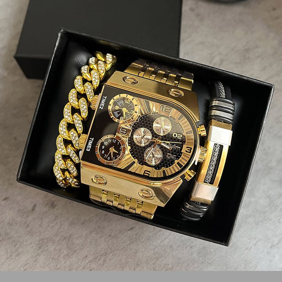 2023 New Hot Selling Watch Oulm Oulei New Set Multi Time Zone Large Dial Night Glow Men's Watch Steel Band Casual Quartz Watch