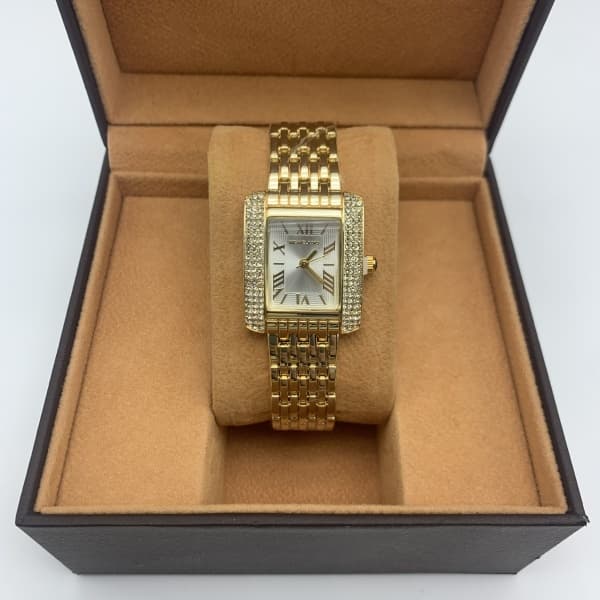 Montre carrée pour femme avec diamants, boîtier en acier inoxydable doré, étanche, à quartz, cadrans multicolores.