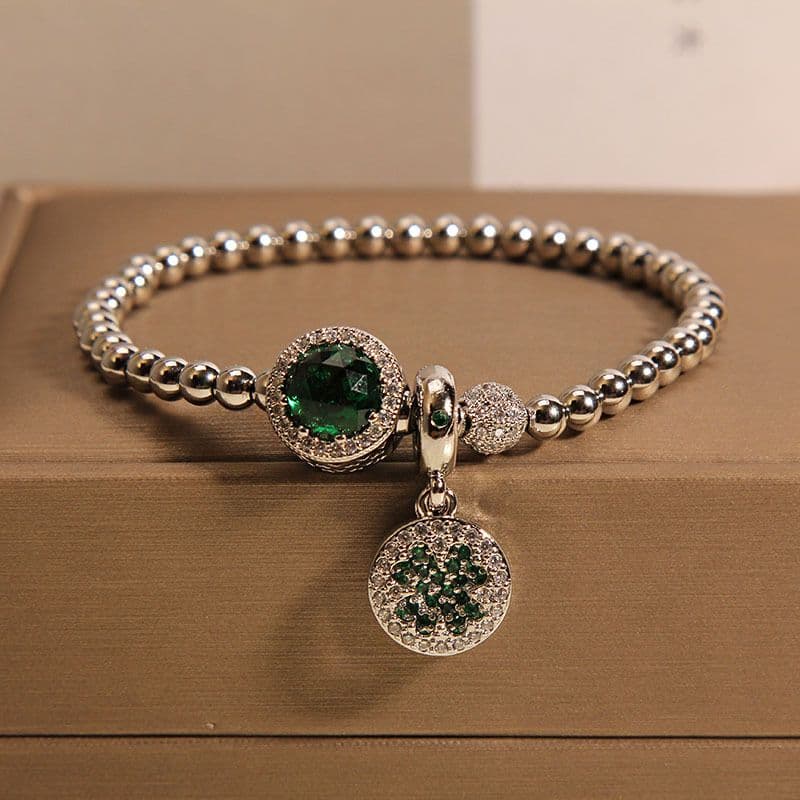 Pan Family Style Female Minority, Light , Slightly Inlaid With Green Beads, Exquisite Bracelet, Gift For Student's