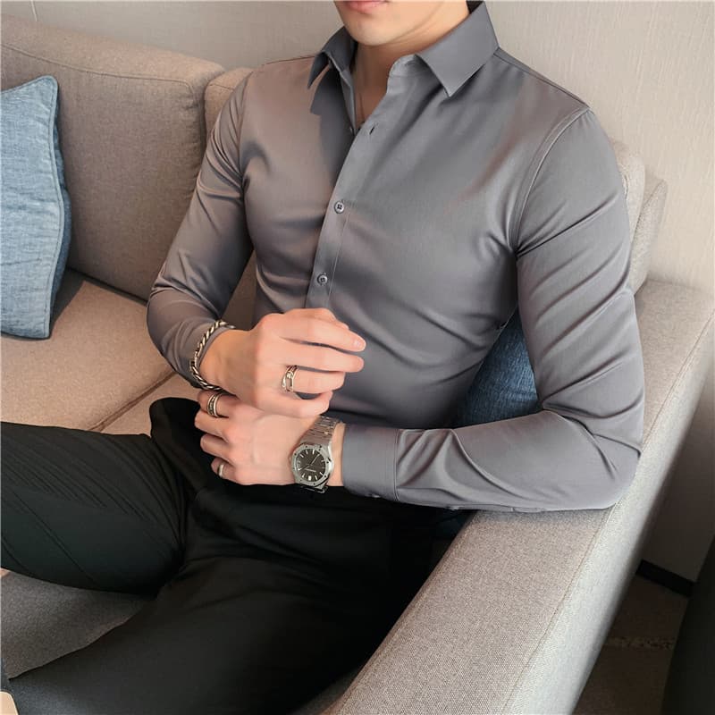 Men's Clothing Long Sleeved Suit Shirt Men's Elastic Inner Wear Korean Version Of Slim Business Short