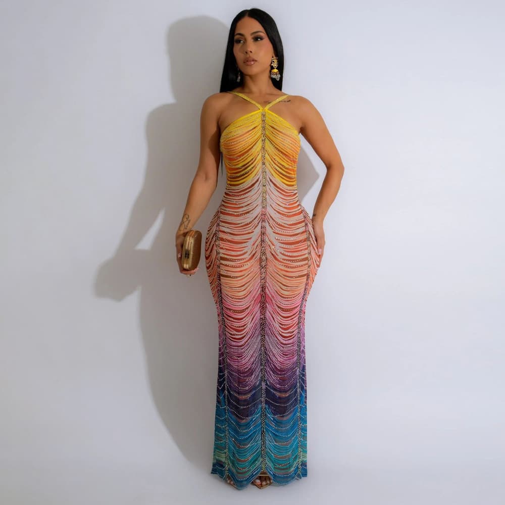 Women's Clothing Printing New Fashion Sexy Slim Hip Dress Hot Diamond Long Skirt Female