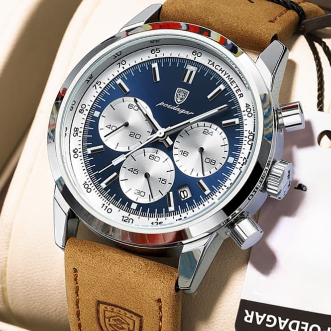Men Quartz Watches Chronograph Waterproof Luminous Men's Wristwatch Leather Luxury Man Watch Casual Clock