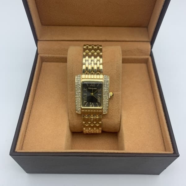 Montre carrée pour femme avec diamants, boîtier en acier inoxydable doré, étanche, à quartz, cadrans multicolores.
