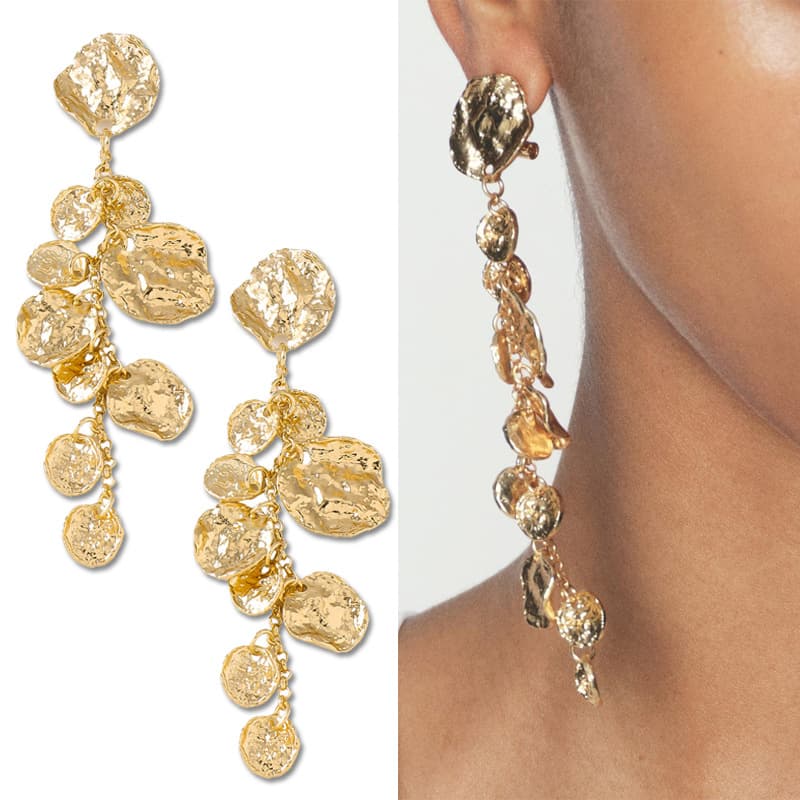 Golden long petal earrings niche leaf mood fashion earrings