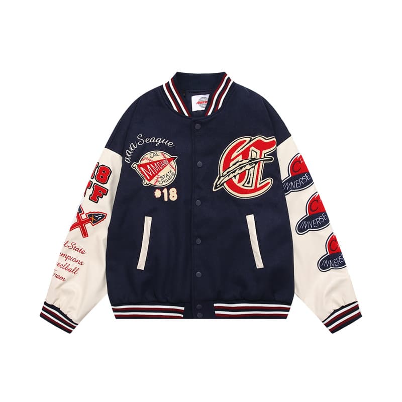 Men's Clothing college style street baseball uniforms for men and women autumn and winter quilted retro loose all-match cardigan leather sleeve jacket