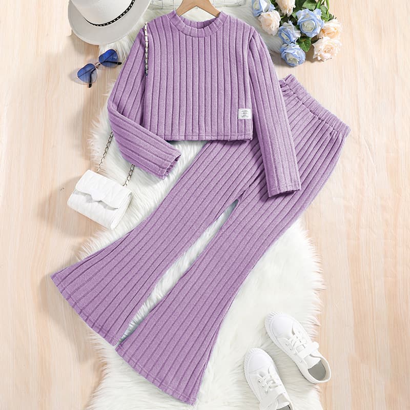 Girls' casual suit 2024 autumn and winter new item, pit stripe long sleeved top, flared pants, children's clothing