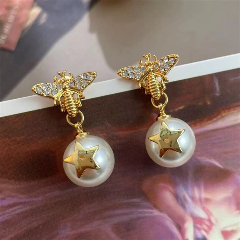 Qingdao Jewelry Star Bee Pearl Earrings Silver Needle Set Gemstone Light Luxury Fashion Exquisite Earrings Earrings