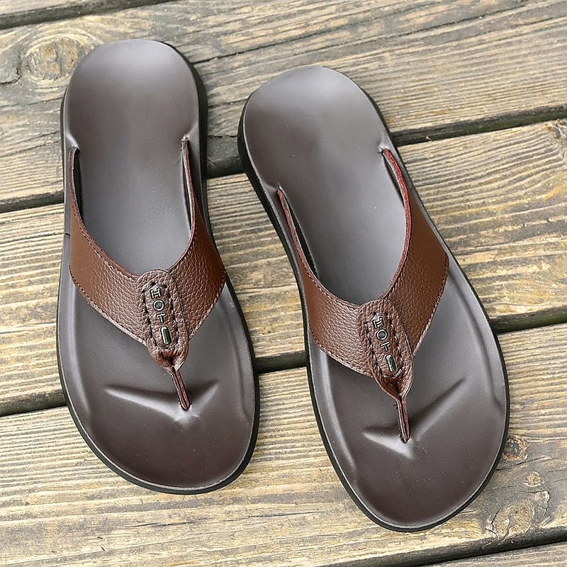 SHLIANG New Sandals Men Summer Men Flip Flops High Quality Cowhide Beach Sandals Anti-slip Zapatos Hombre Casual Shoes Slippers S128A