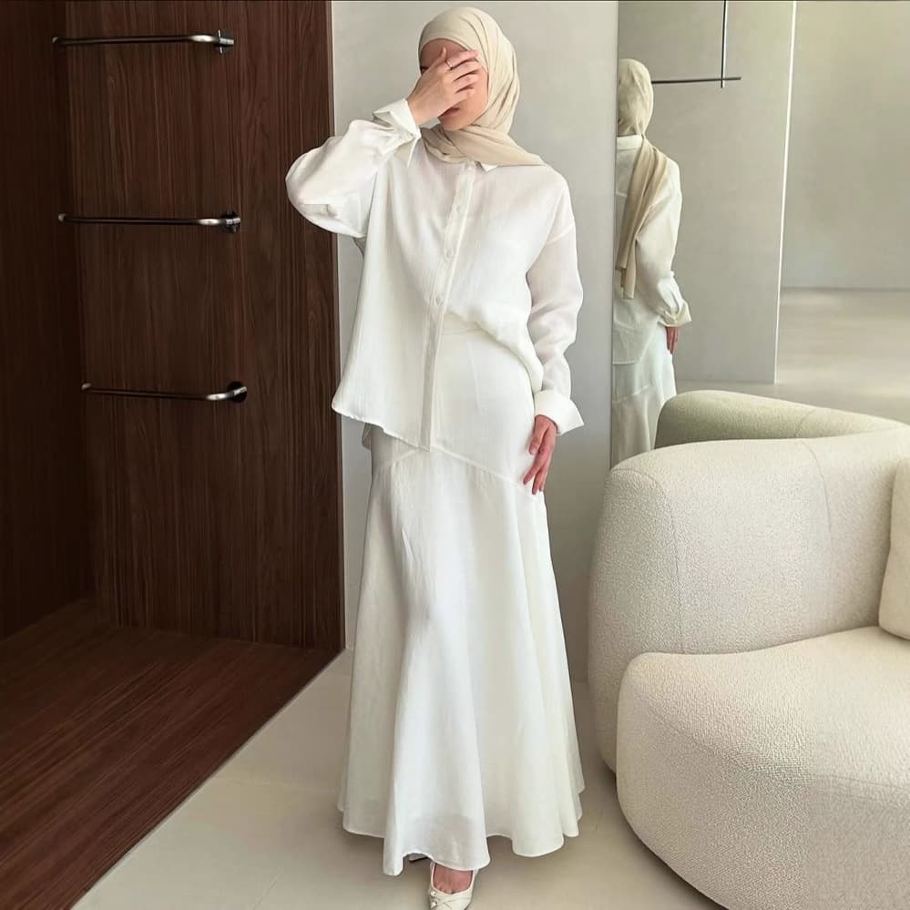 Muslim Skirt Suit Women's New Fashion Loose Long-sleeved Shirt Slim Fit Two-piece Suit