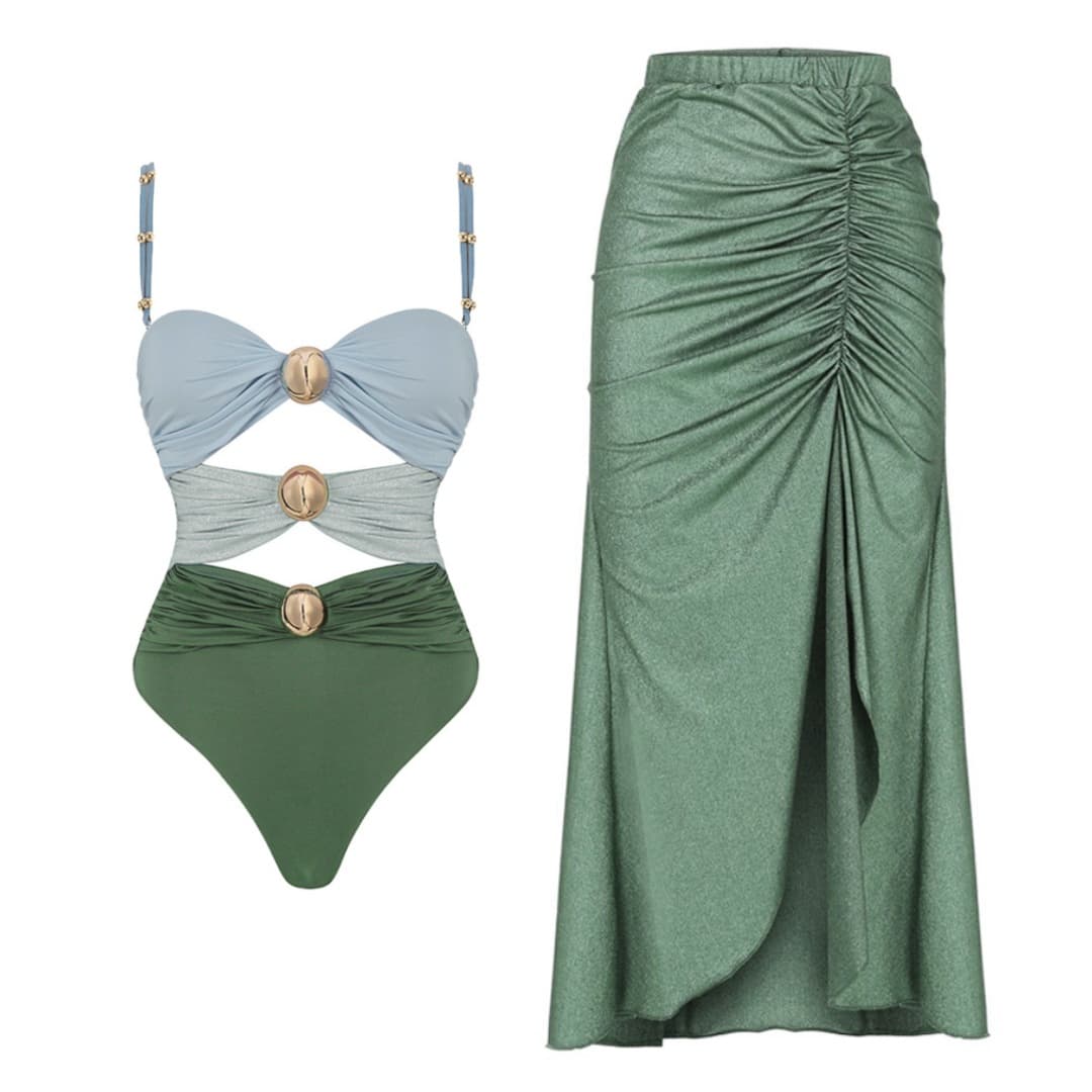 Women's stylish beach vacation one-piece swimsuit set