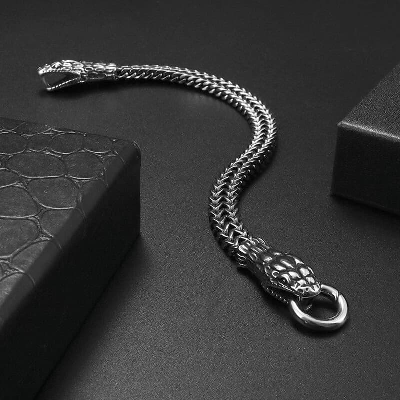 Bracelet jonc en acier inoxydable de haute qualité, double tête de serpent, style punk dominateur, tendance, pour homme