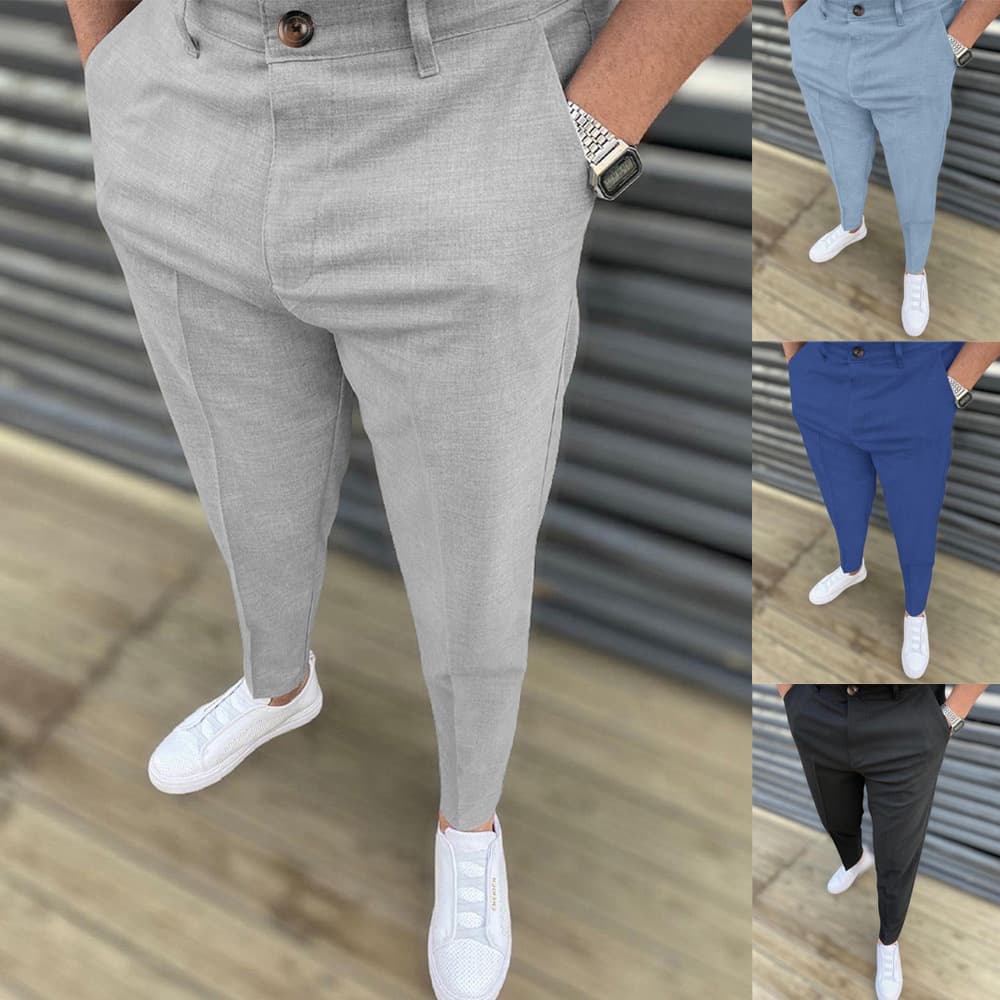 Men's Trousers New Summer Cotton Mid Waist Solid Micro Elastic Cow Casual Pants
