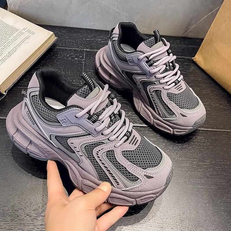 Soft sole dad shoes for women spring 2024 new thick sole height increase couple women's shoes purple casual versatile sports shoes