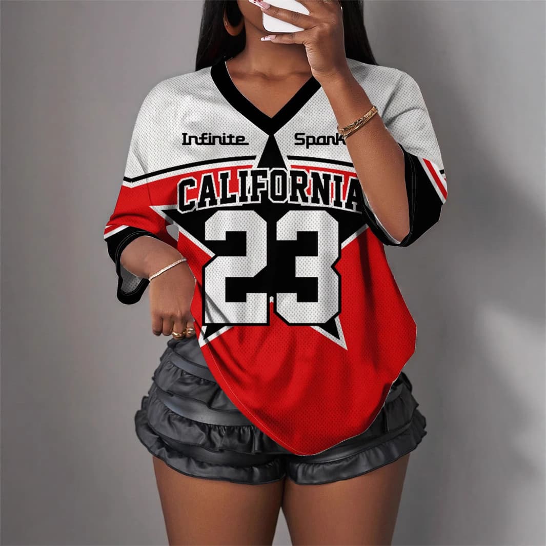 Trendy Oversized V-Neck Short Sleeve T-Shirt For Women - Stylish Digital Print, Comfortable Polyester Spandex Blend, Streetwear Fashion