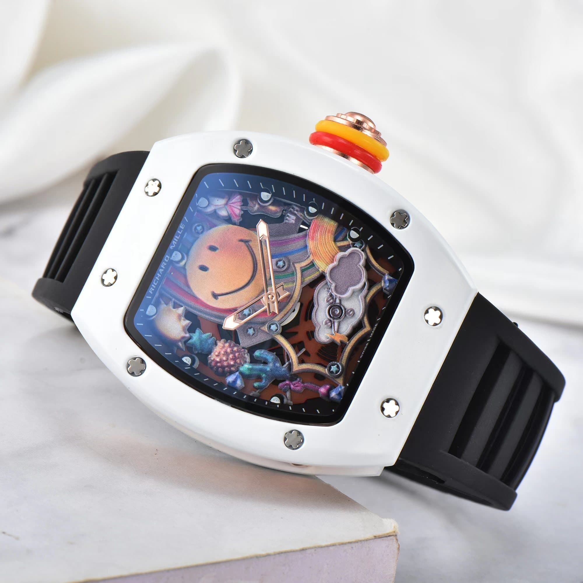 Montre à quartz Richard en forme de tonneau, cadran souriant, pour homme, style décontracté, idéal pour un anniversaire