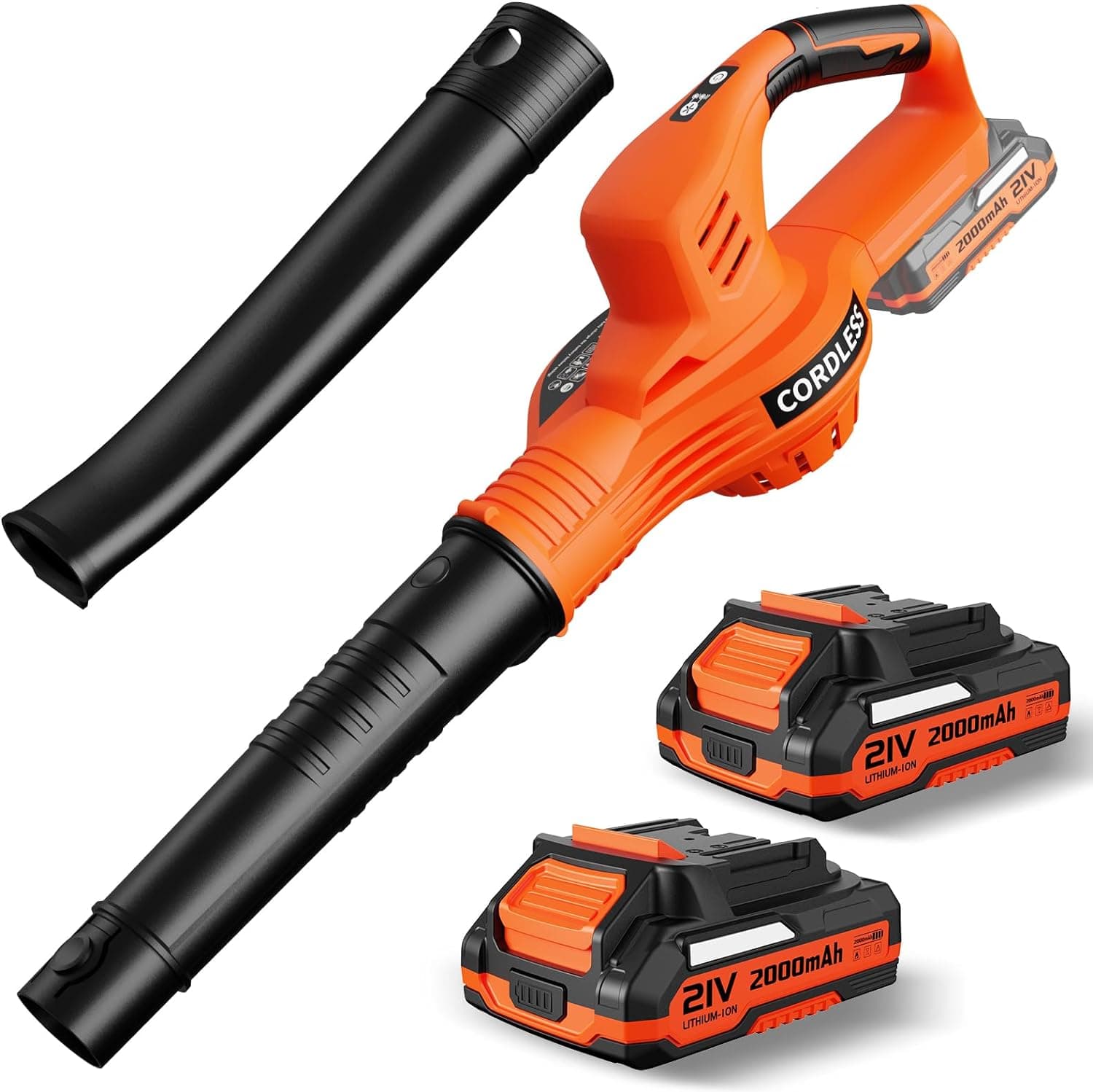 Leaf Blower Cordless - 21V Electric 2 Batteries and Charger, 2 Speed Mode, 2.0Ah Lightweight Battery Powered Leaf Blowers for Lawn Care, Patio, Blowin