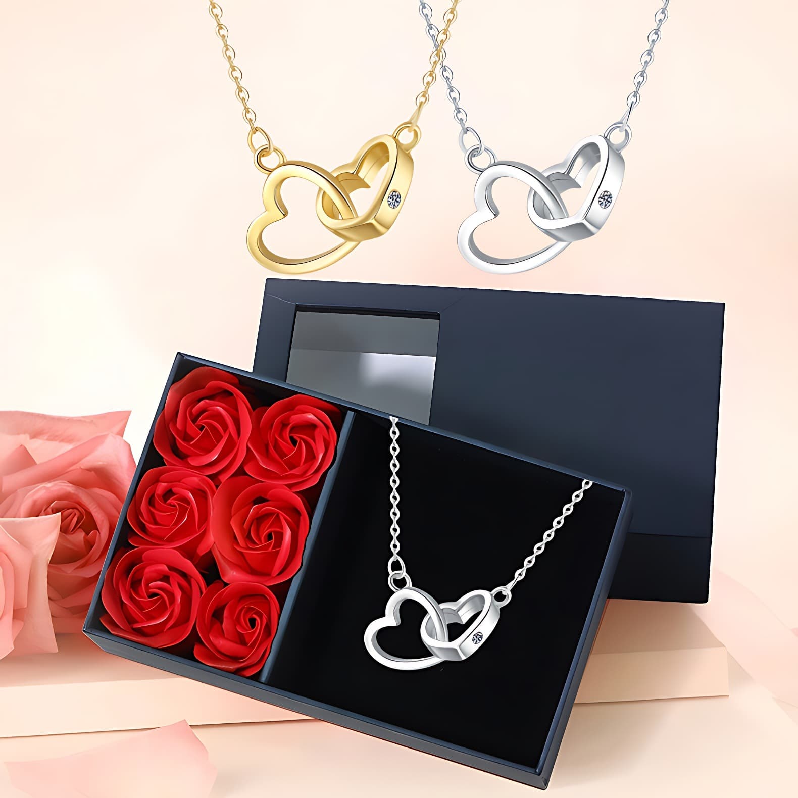 Gem Jewelry Pendant Necklace Gem Necklace Double Heart Necklace Fashion Simple Trendy Versatile Niche Design Engravable Pendant