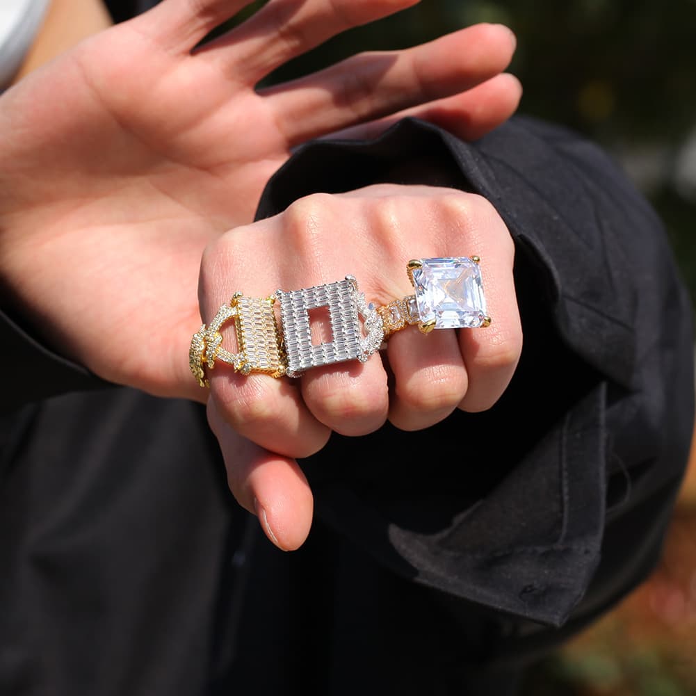 Men And Women's Jewelry Square Zircon Hollow Geometric Ring Hip Hop Fashion Statement Piece With Large Stones Fashion Large Diamond Ring