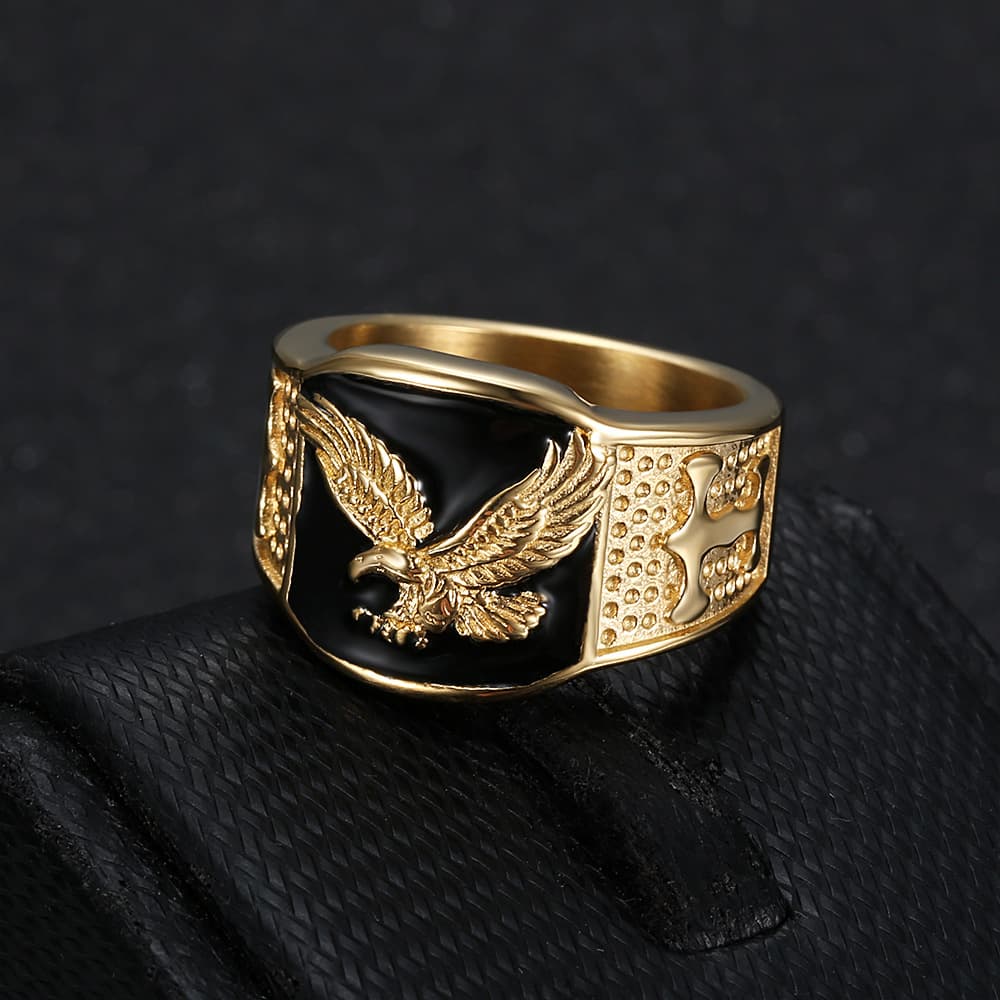 Men's Jewelry Set Fashion Stainless Steel Gold Plated Wings Flying Domineering Men's Ring
