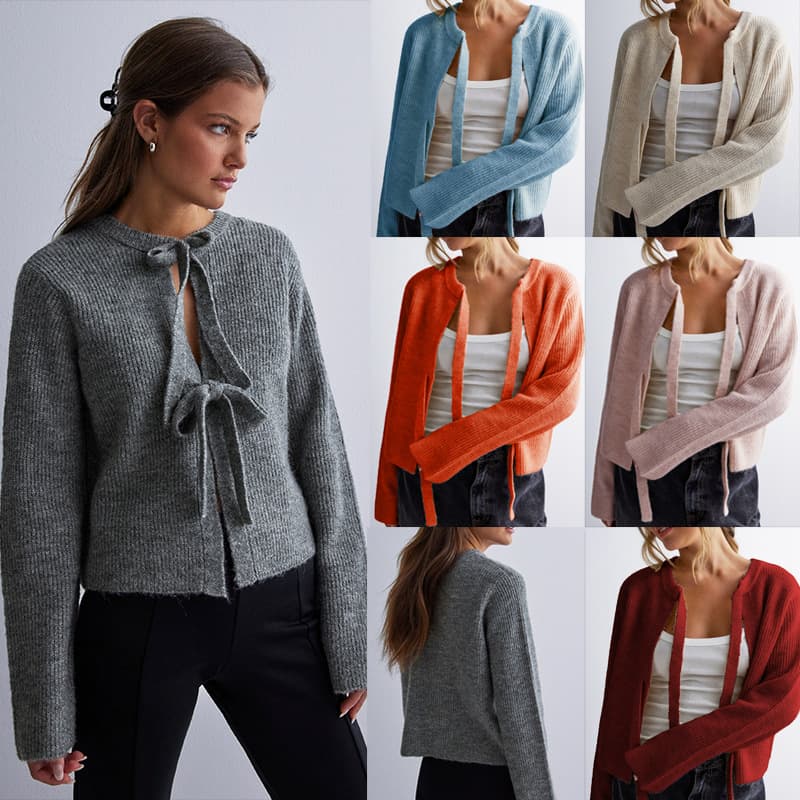 Women's Clothing Solid Color Lace up Cardigan Loose Sweater