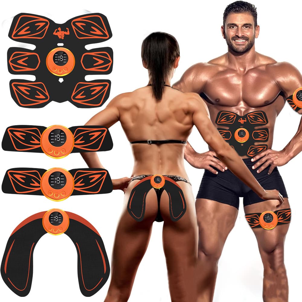 New 6-Pack Shaped Rechargeable Sticker EMS Pulse Intelligent Display Muscle Training Trainer Abdominal Device