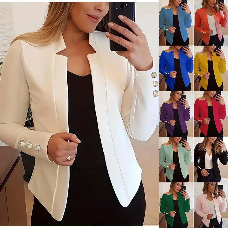 ​​Elegant Long Sleeve Blazer With Button Cuffs For Women – Slim Fit Office Jacket, Versatile Styling, Plus Size Options​​