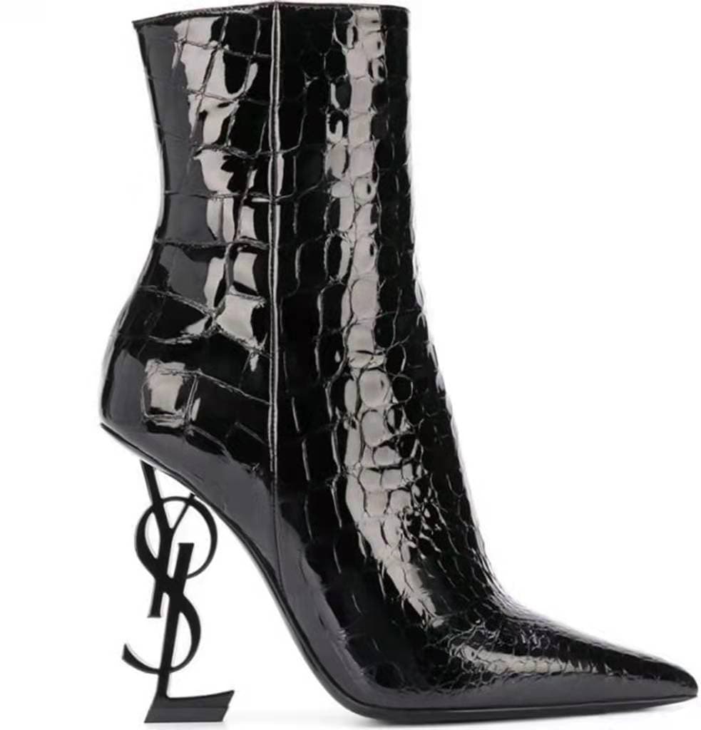 Bottes Martin à talons hauts, courts et fins, en cuir laqué, à bout pointu, style britannique, polyvalentes et à la mode, 2020