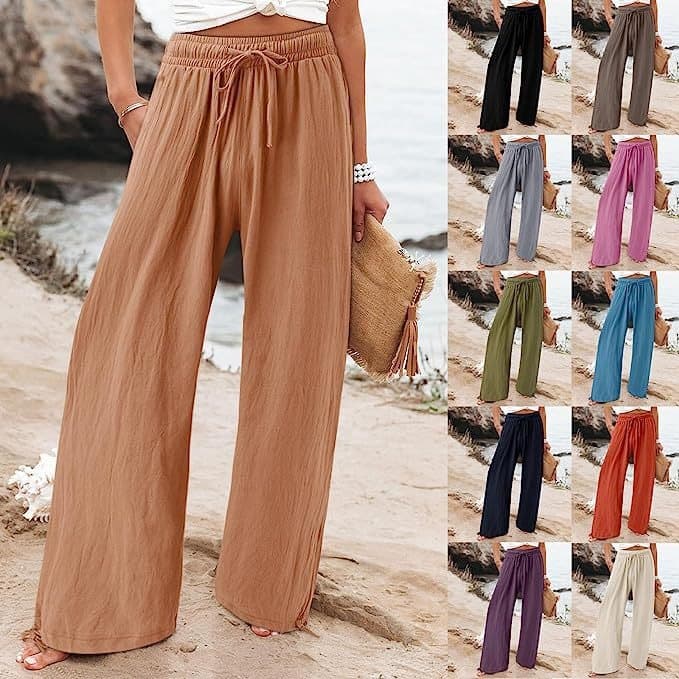 Women's Clothing New Loose Casual Trousers Solid Color Drawstring Bohemian Beach Pants