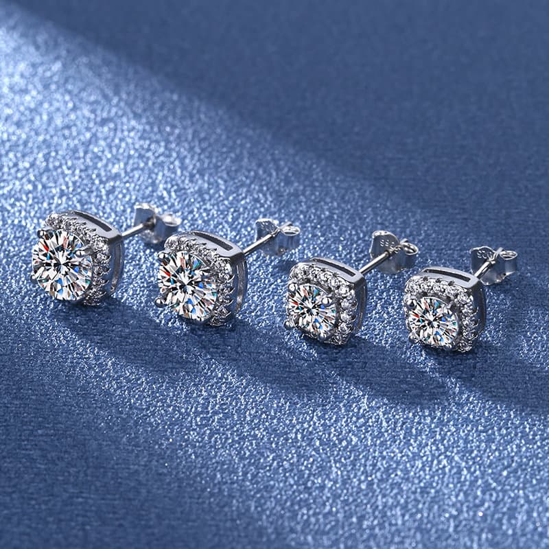 Korean version square bag with micro inlay of 50 cents per carat simulation set, first accessory for women's earrings