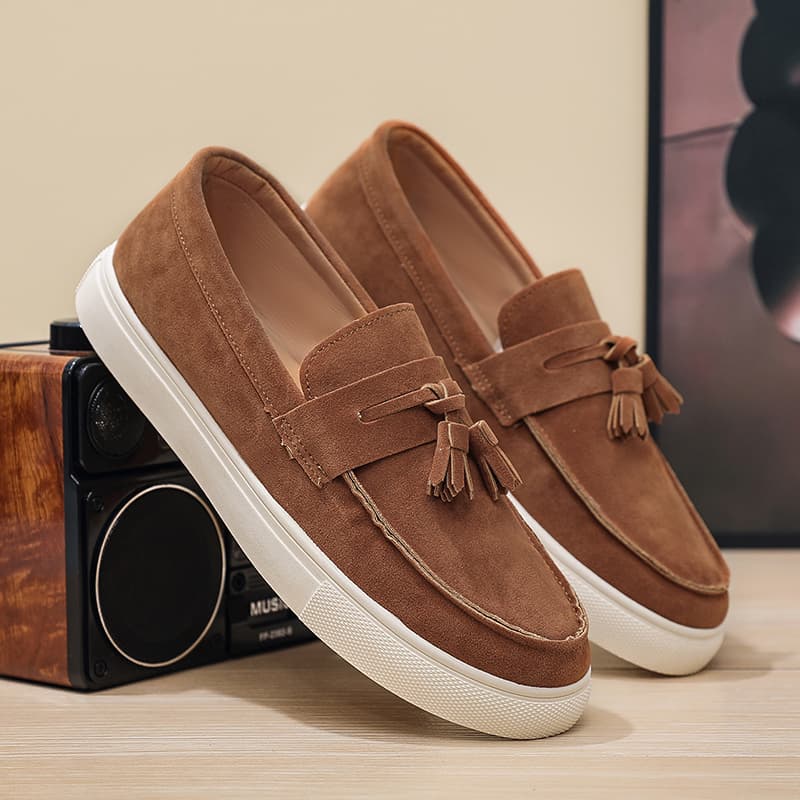 Fashion Men's Loafers Suede Leather Slip On Casual Shoes Lightweight Breathable Walking Footwear Platform Non-slip Driving Shoes