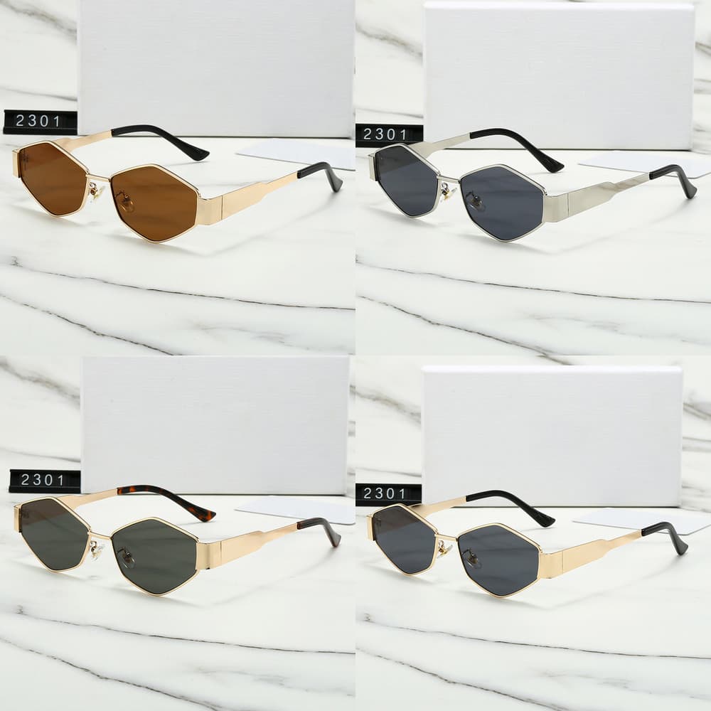 New Metal Arc De Triomphe High-end Sunglasses, Women's Personality Diamond Shaped Small Frame Glasses 2301