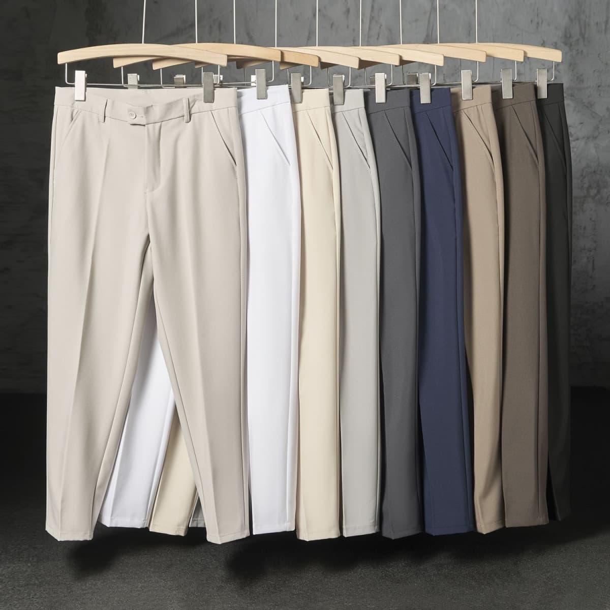 Men's Summer Ice Silk Dress Pants – Slim Fit Straight Leg Business Casual Trousers (Wrinkle-Resistant, Breathable Polyester)
