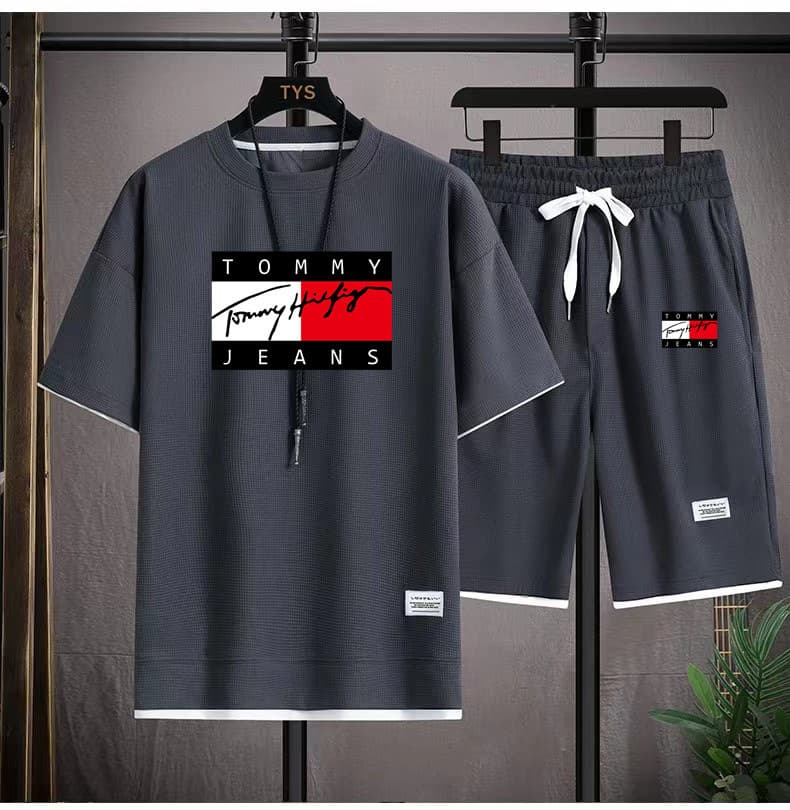 Ensemble d'été à manches courtes + short pour hommes, t-shirt imprimé, ensemble décontracté, ensemble de sport, t-shirt à manches courtes