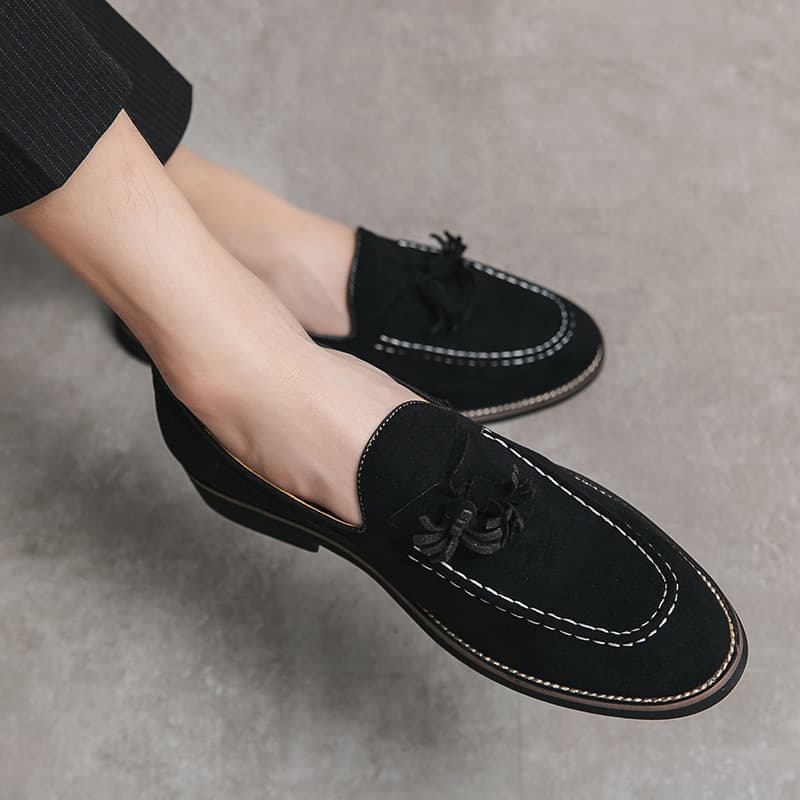Chaussures décontractées et polyvalentes pour hommes, petites, en cuir velours inversé et haricots, chaussures tendance pour coiffeurs de style br