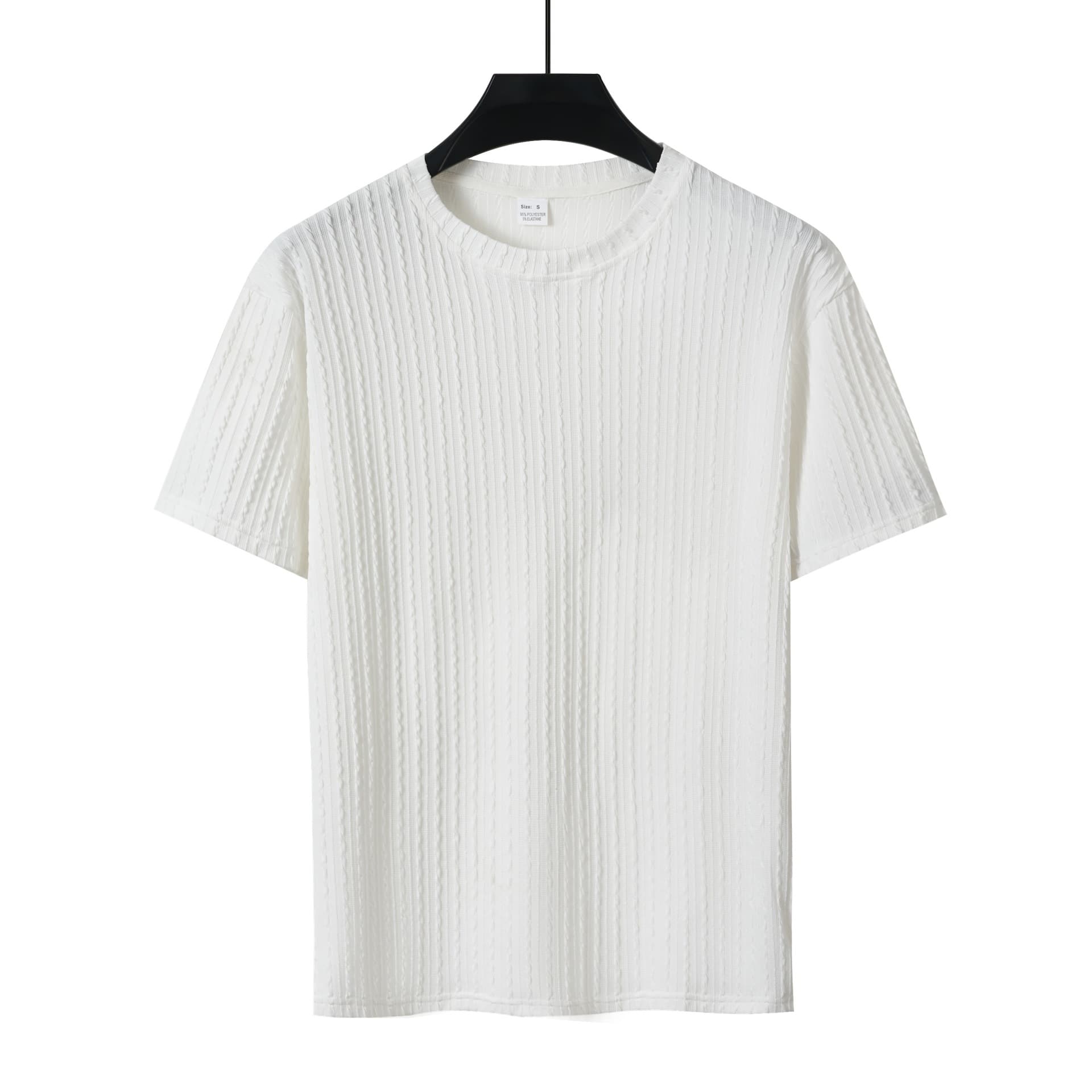 Men's Clothing Summer New Men's Casual Sports Solid Color Round Neck Pullover Jacquard Pattern Loose Top T Shirt