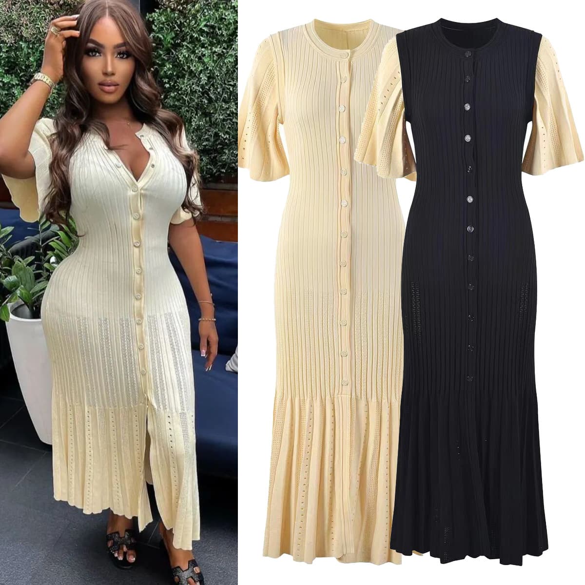 Women's Clothing High End Slim Waist Hollow Slim Knitted Dress For Women