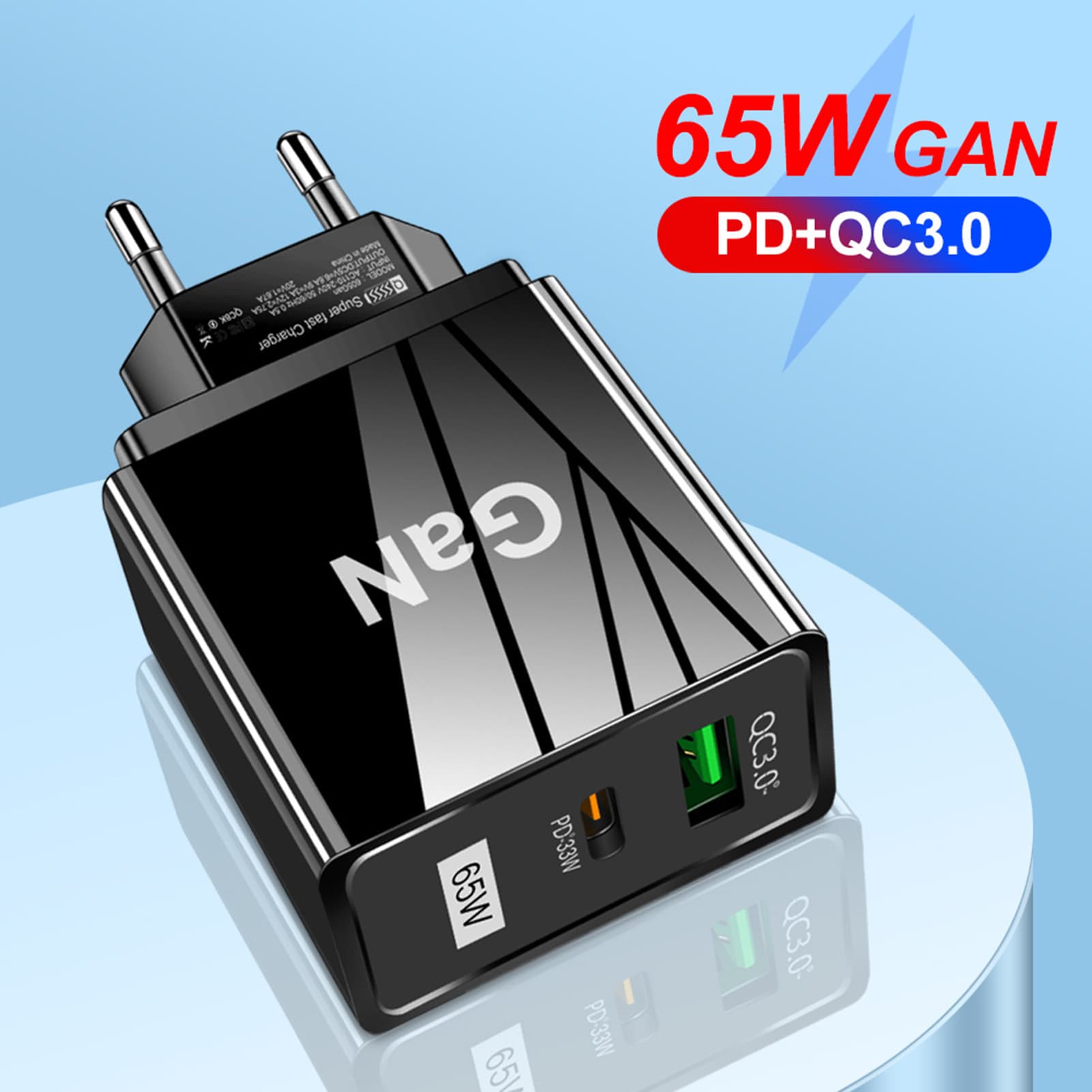 Chargeur de téléphone portable Hitech 65W haute puissance ignifuge pratique PD QC3.0 prise Standard US/EU/UK adaptateur de chargeur USB universel