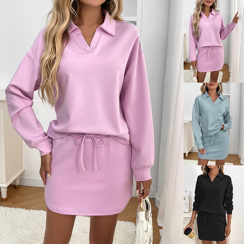 Fall/Women's Casual Lounge Set – Long Sleeve Mock Neck Top + Elastic Waist Mini Skirt (S-XXL, Black/Blue/Lilac)​