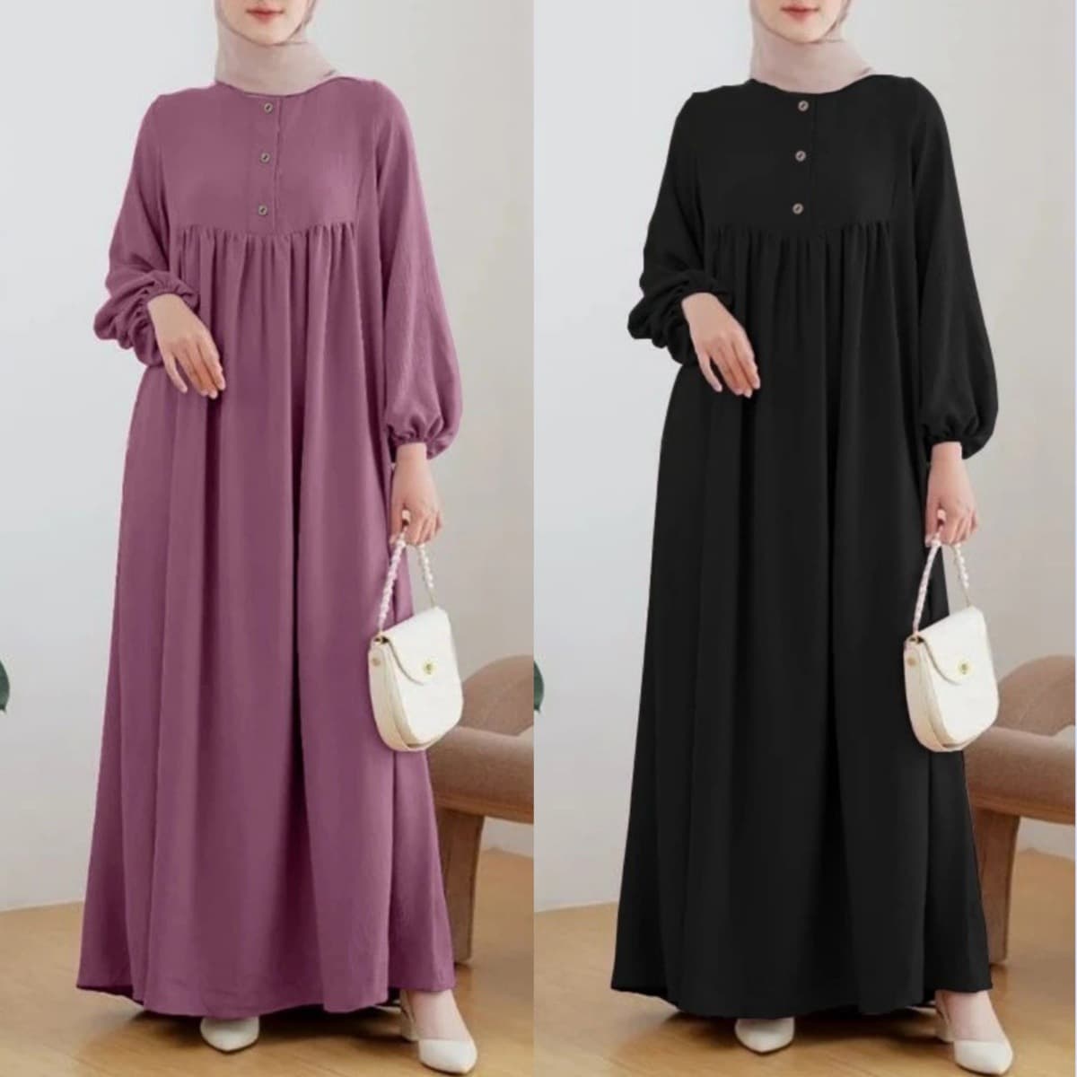 Women's Clothing Muslim Women's New Solid Color Robe Loose Dress Fashion Casual Lantern Sleeve Long Skirt