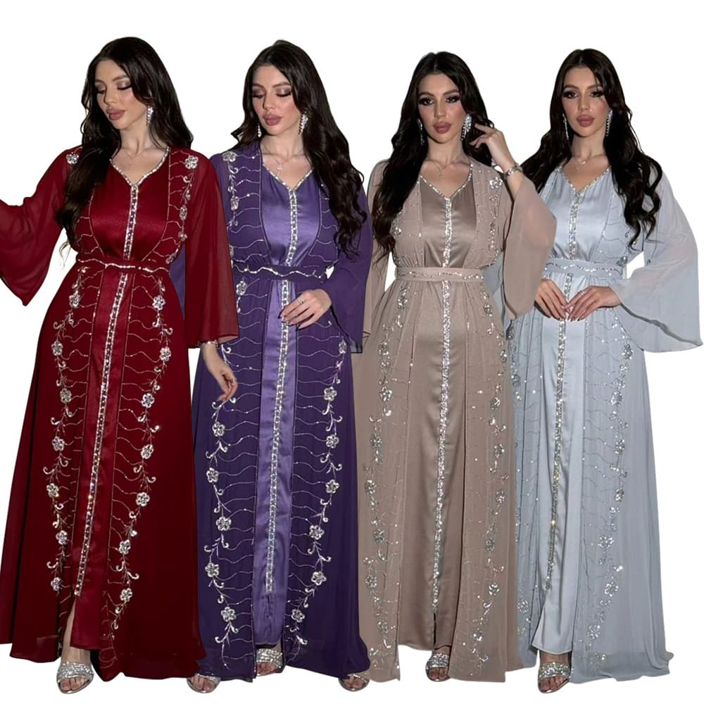 Women's Clothing Four Seasons Commuter Vest Jacket Dress Chiffon Hot Diamond Muslim Suit Robe