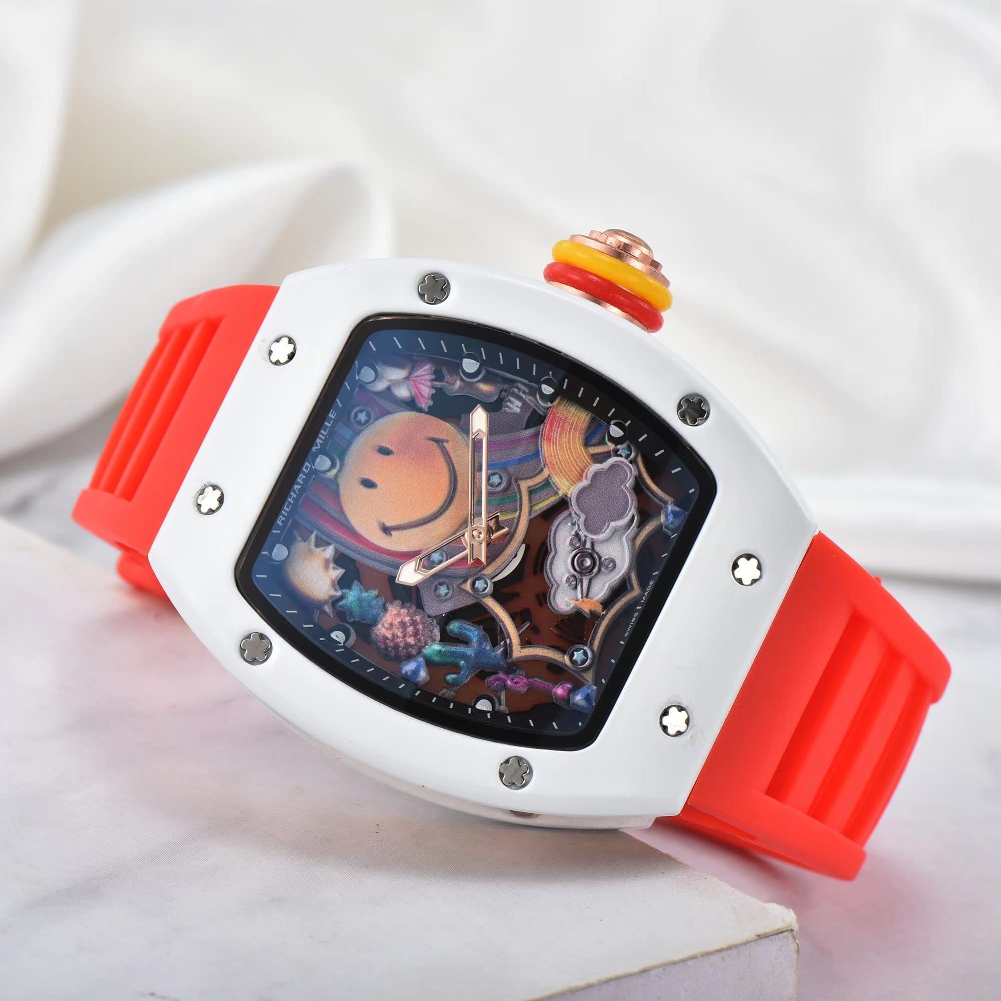 Montre à quartz Richard en forme de tonneau, cadran souriant, pour homme, style décontracté, idéal pour un anniversaire