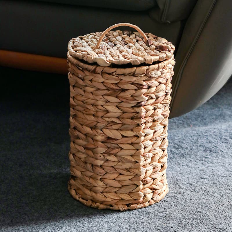Handwoven Rattan Waste Basket - Rustic Style Mini Trash Bin For Bedroom & Office