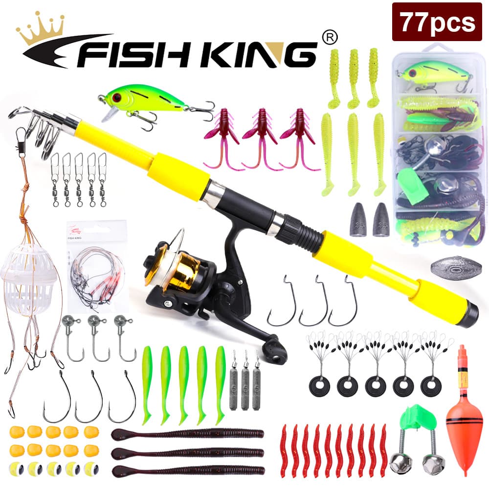 FISH KING Lure Fishing Combo Set - 1.8m/2.1m Telescopic Spinning Rod & Reel Package For Bass, Pike & Carp