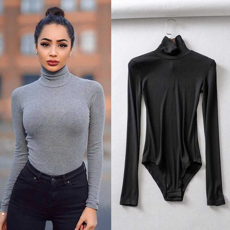 Women's Clothing Long Sleeved High Necked Ribbed Shirt Elastic Slim Fitting Versatile Top Trend