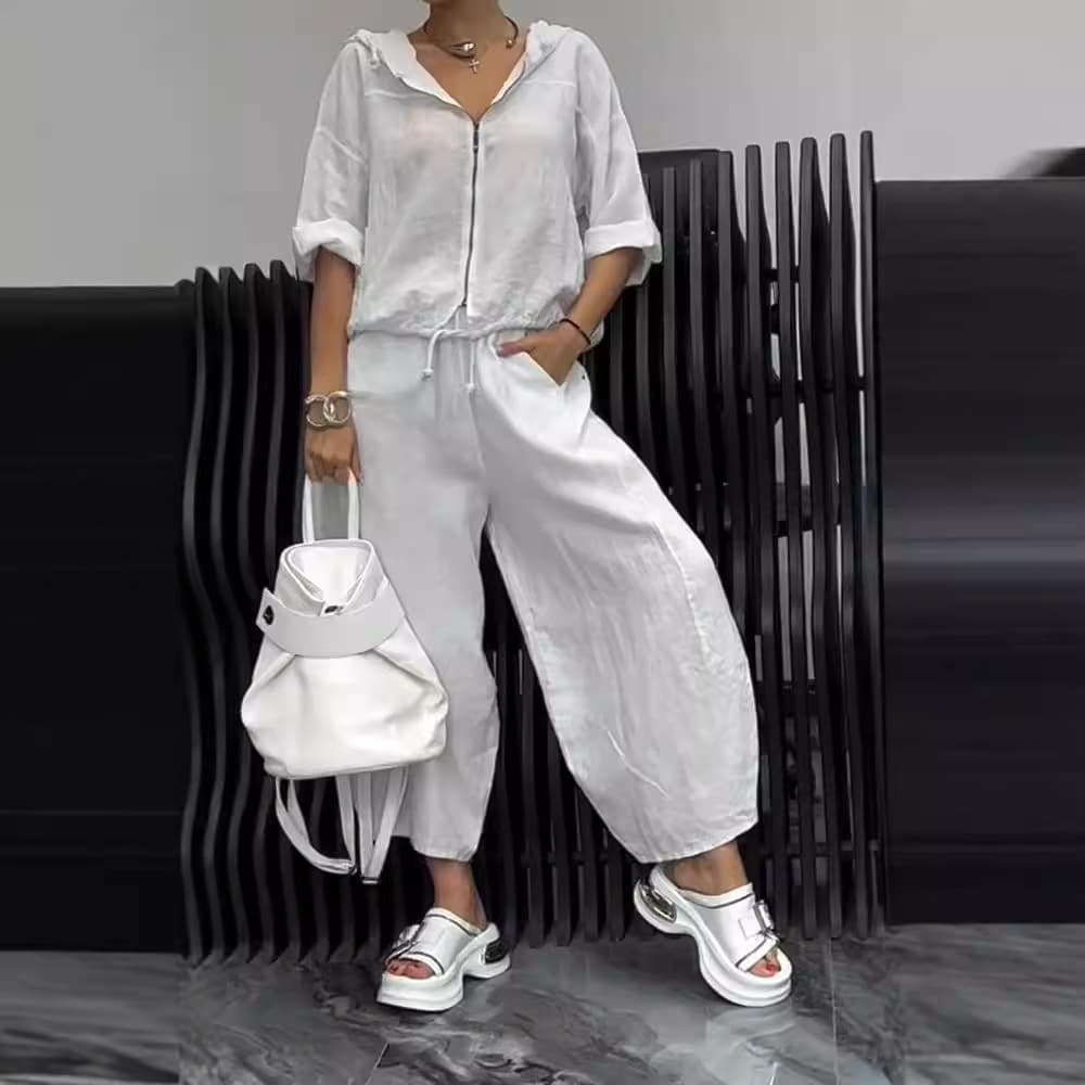 Women's Clothing Spring And Autumn New Cotton And Linen Women's Casual Fashion Long Sleeved Trousers Two Piece Suit