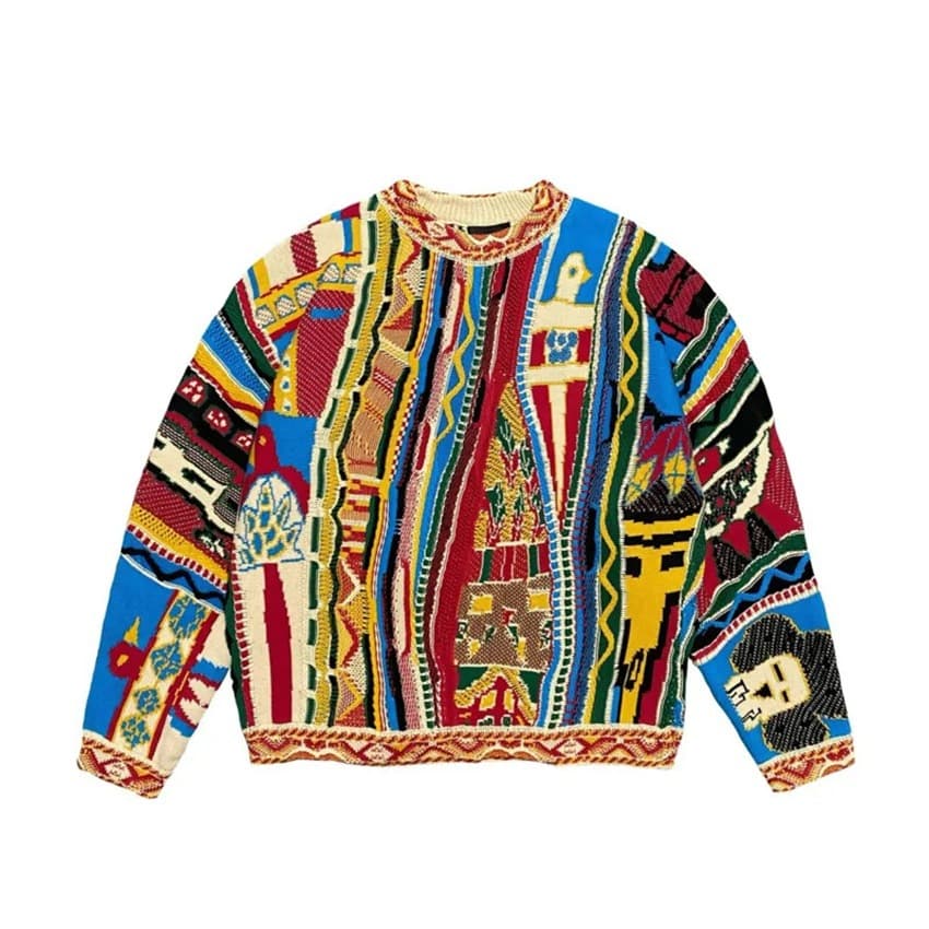 carlo Colucci Autumn Winter New Fashion National Trend Casual Thick Knit 3D Digital Print Men's Crew Neck Sweatshirt