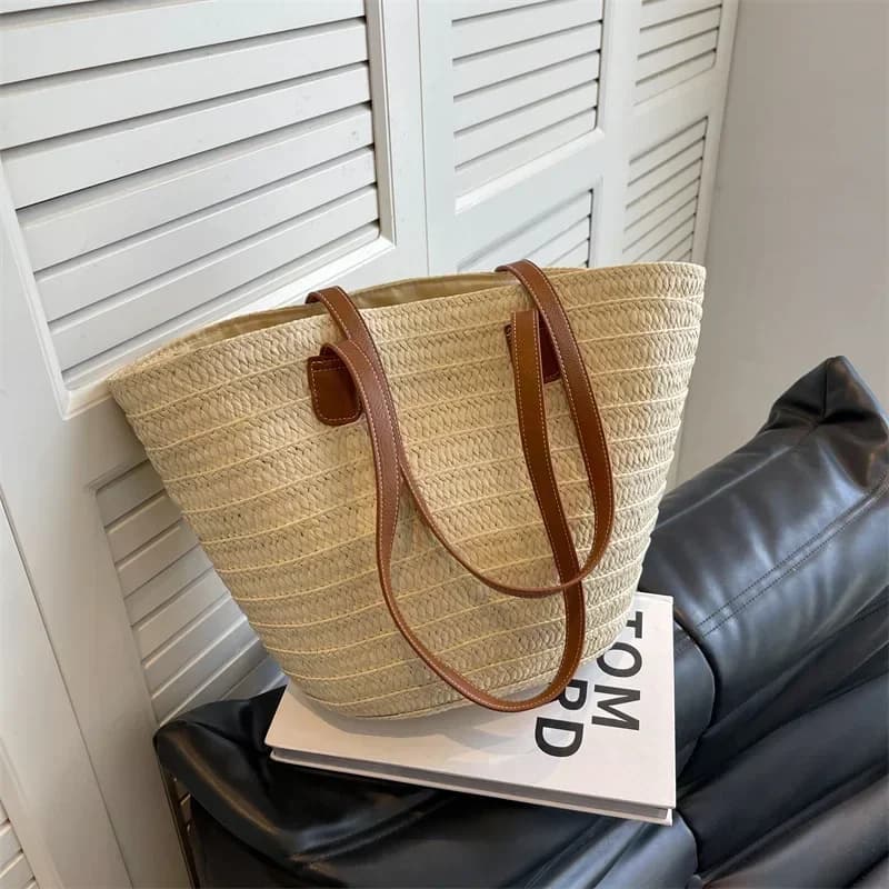 Women Braided Basket Clutches Top-handle Large Straw Portable Shoulder Bag Summer Beach Party Purses Shopper Satchel