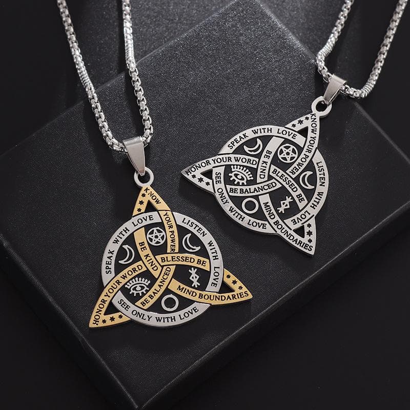 Stainless Steel Irish Celtic Trinity Knot Necklace Witch Knot Pendant Men Women Protection Amulet Jewelry Gift