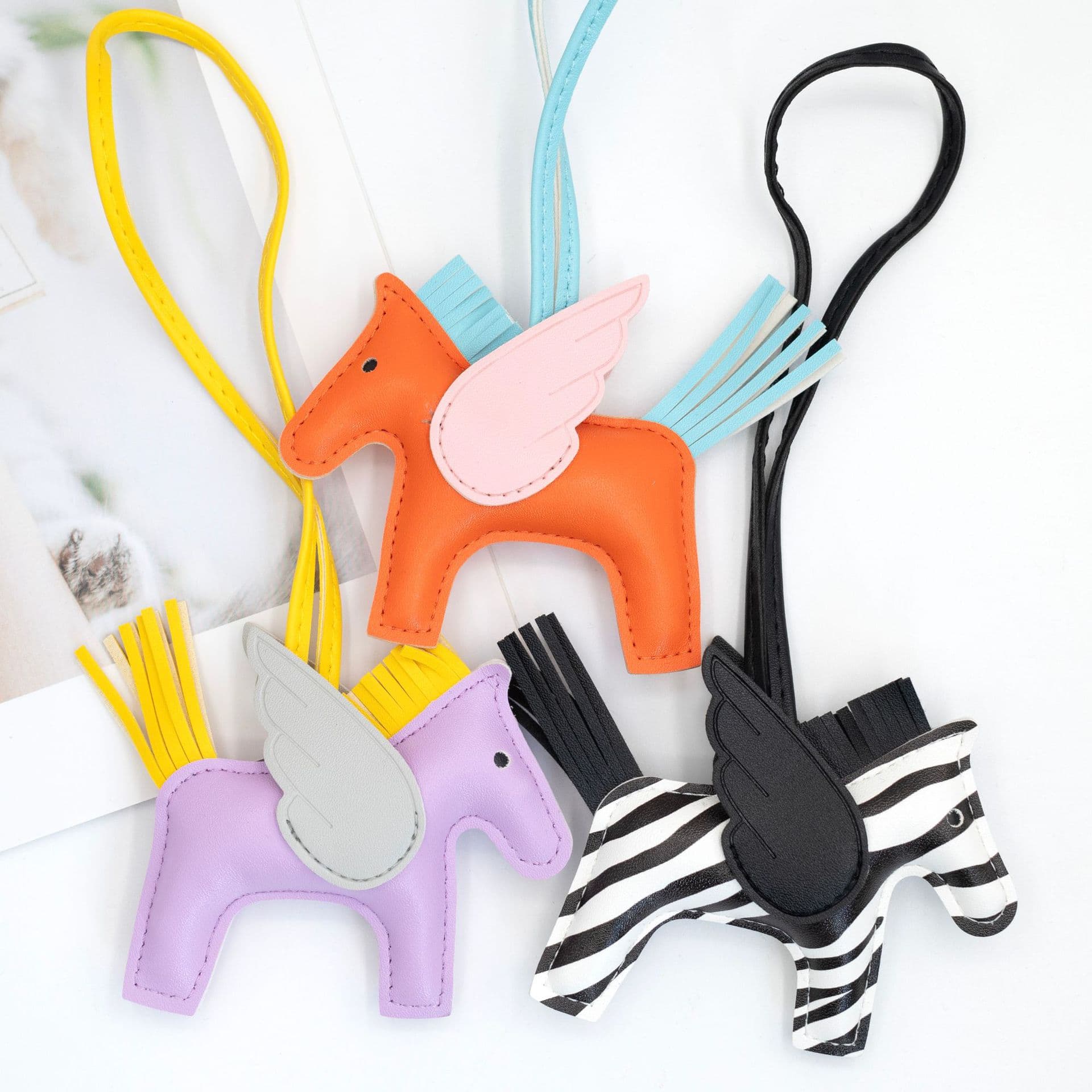 Angel Little Pegasus DIY Wings Figurine PU Leather Bag Charm Keychain Tassel Accessories Gift Pendant